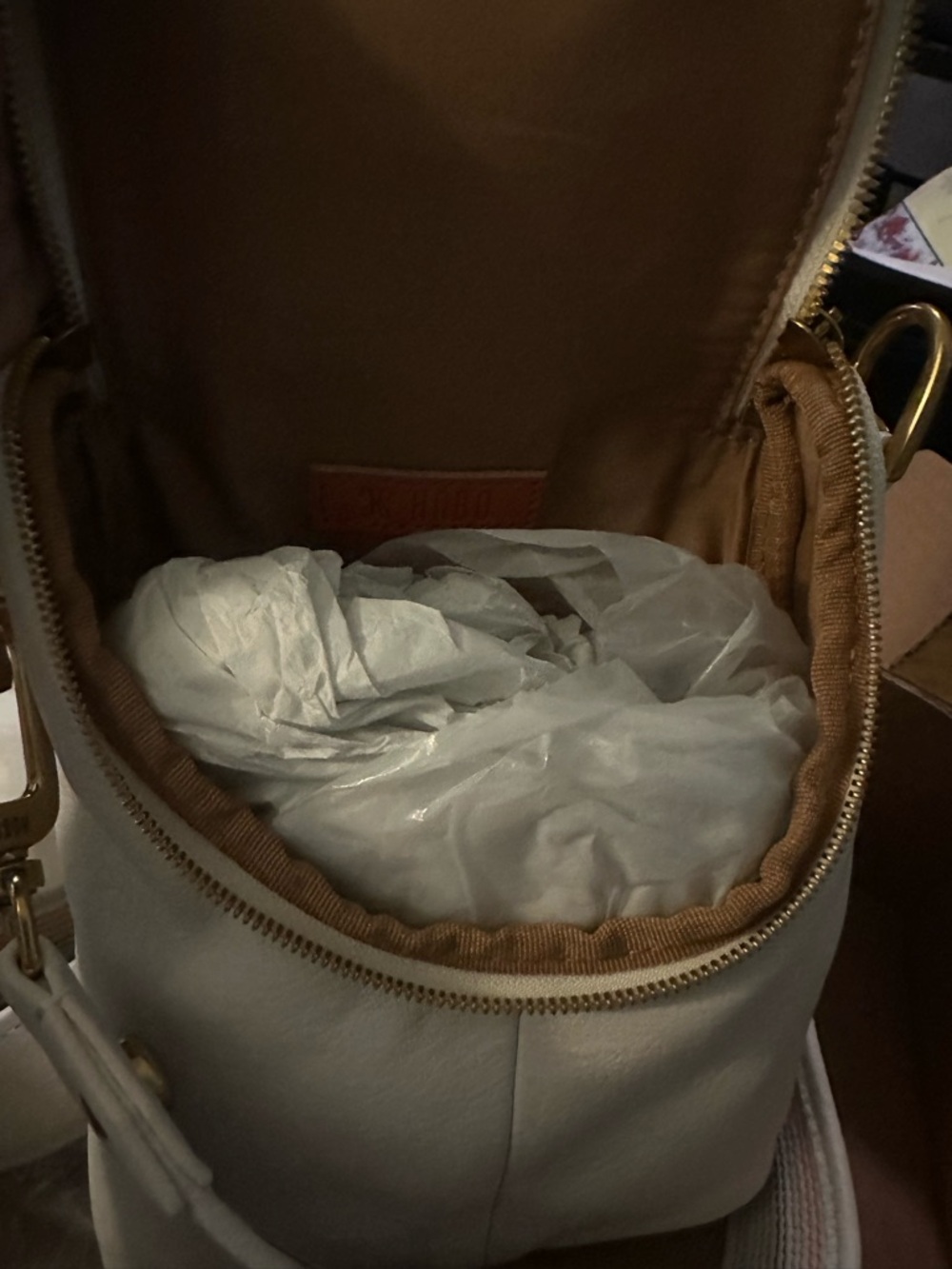 HOBO Cream Leather Small Flap Crossbody with Gold Hardware - Picture 4 of 6